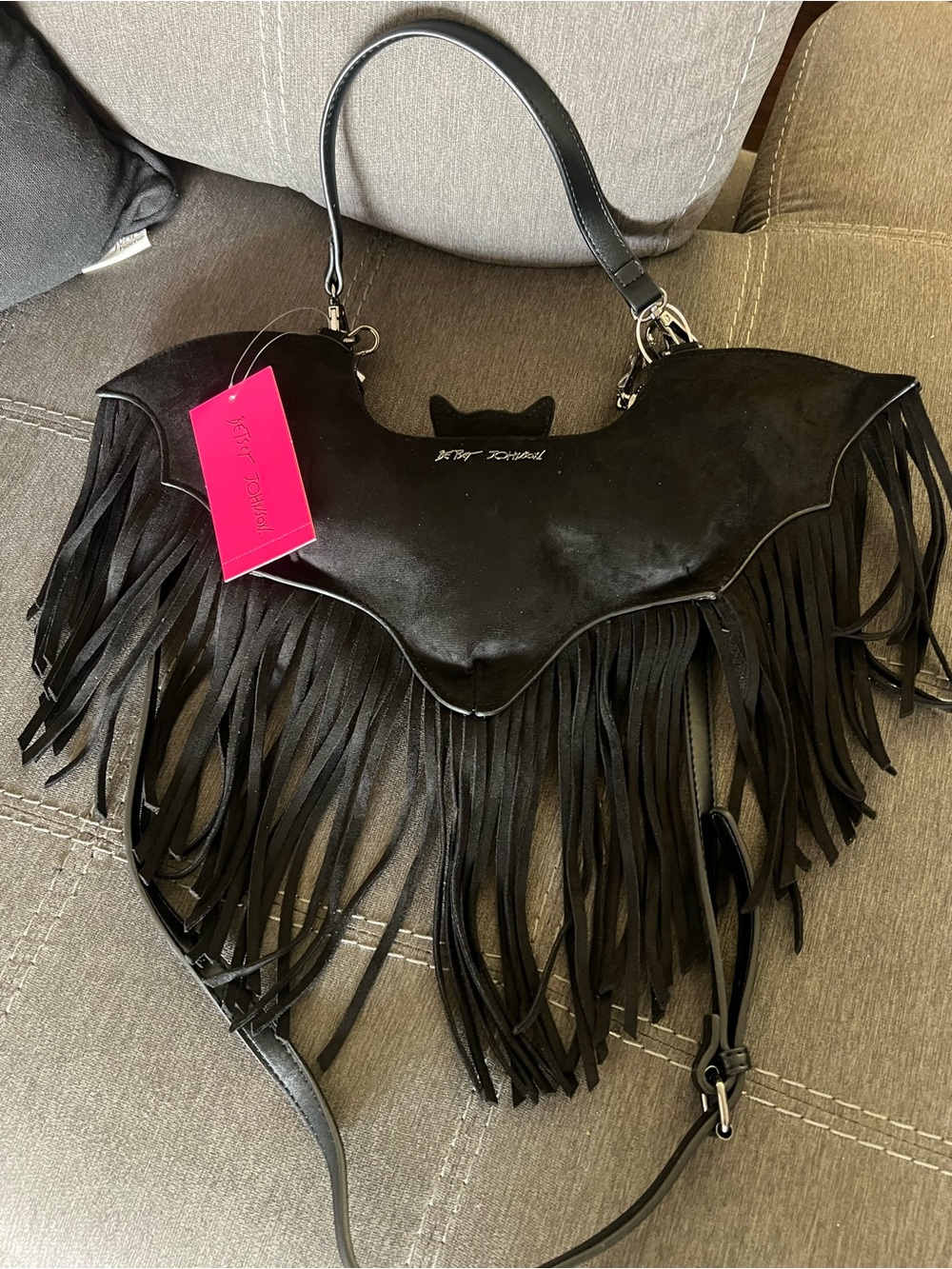 Betsey Johnson Wingin’ It Black Batwing VIRAL Fringe Bag NWT